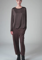 Stretch silk satin comfort fit shirt with silk georgette