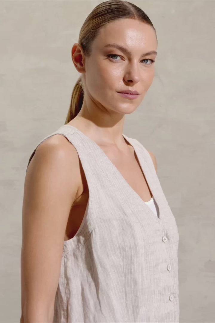 Linen and striped cupro vest