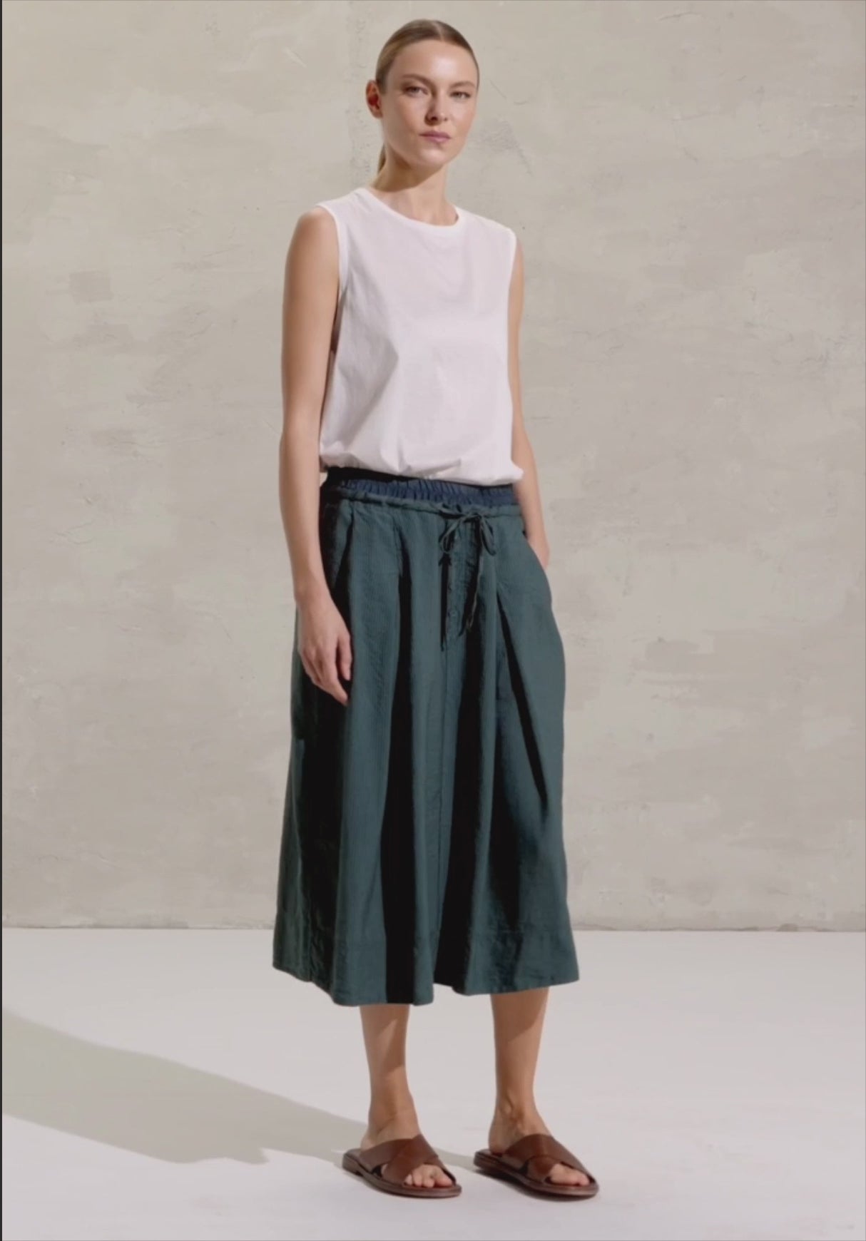 Linen Blend  Stripe Skirt Petrol