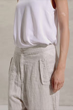 Comfort fit trousers in linen and striped cupro