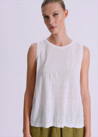 Tank top in linen jersey front and viscose georgette at the back