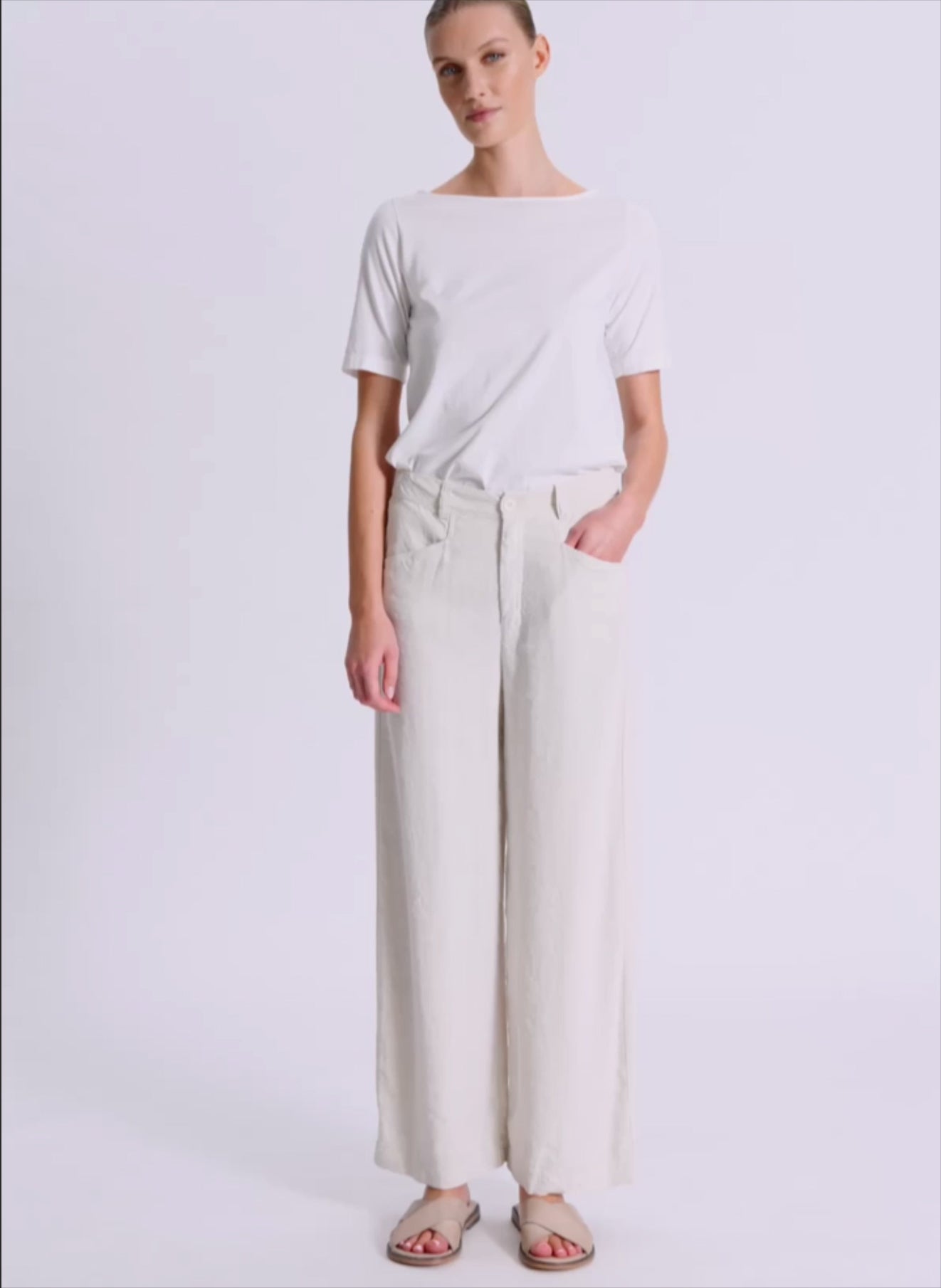 Wide leg trousers in linen and stretch viscose