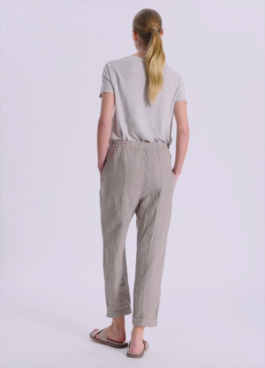 Comfort fit linen pants. back with elastic waistband