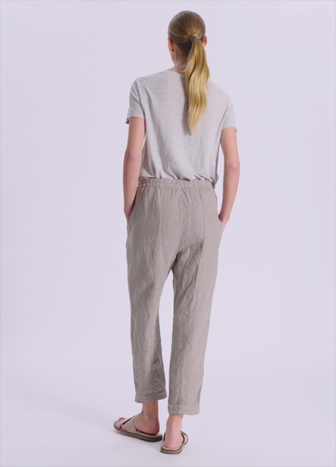 Comfort fit linen pants. back with elastic waistband
