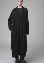 Oversize double-breasted coat,shawl collar in wool and viscose