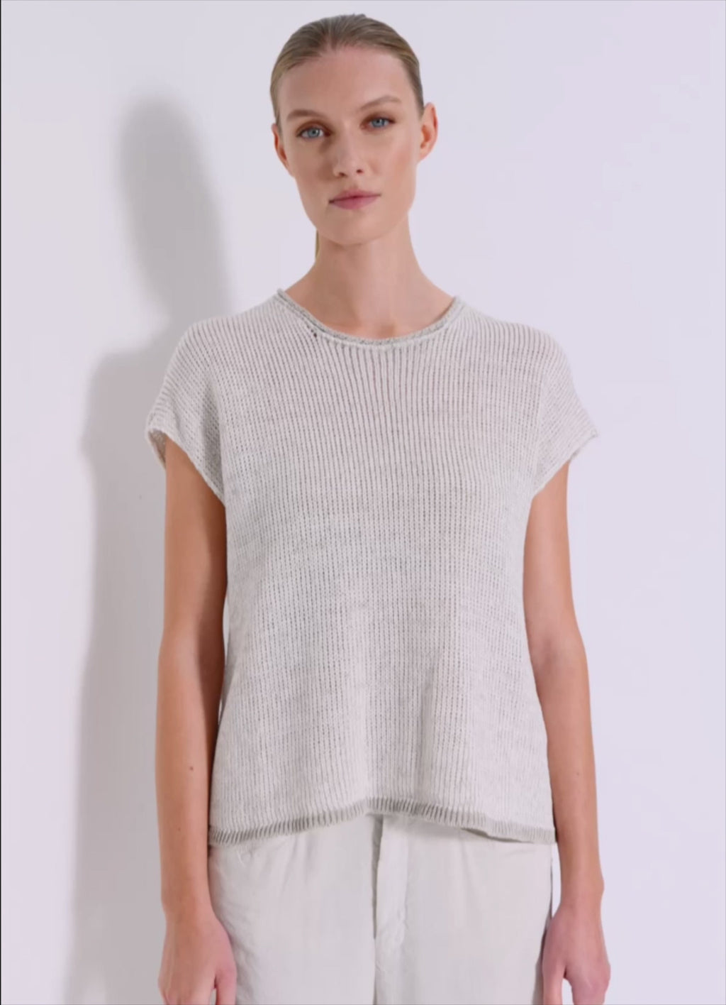 Volume boxed T-shirt in cotton and linen blend melange mesh