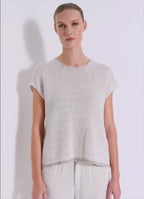 Volume boxed T-shirt in cotton and linen blend melange mesh