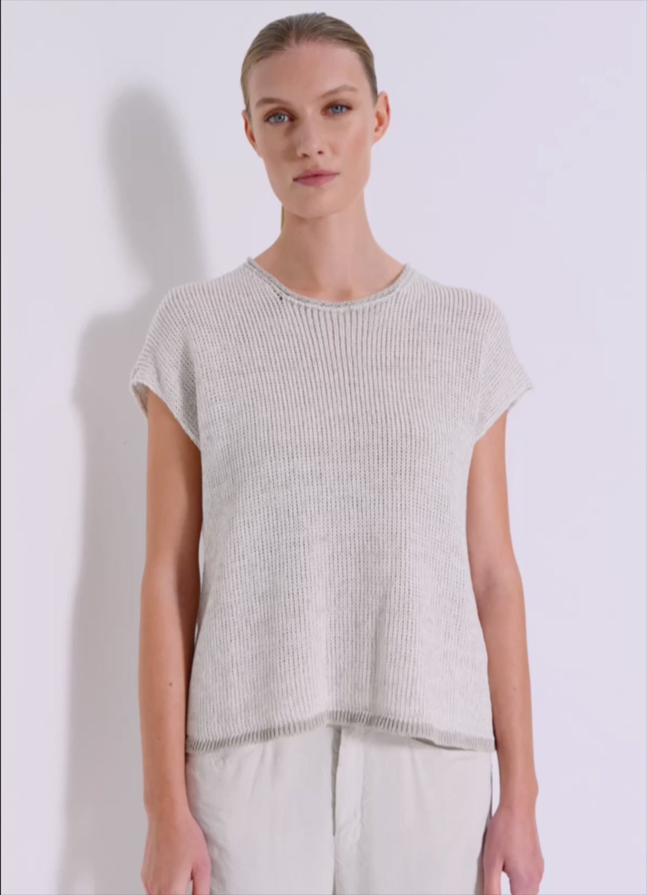 Volume boxed T-shirt in cotton and linen blend melange mesh