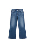 Blue jeans on a white background.saige wide leg crop