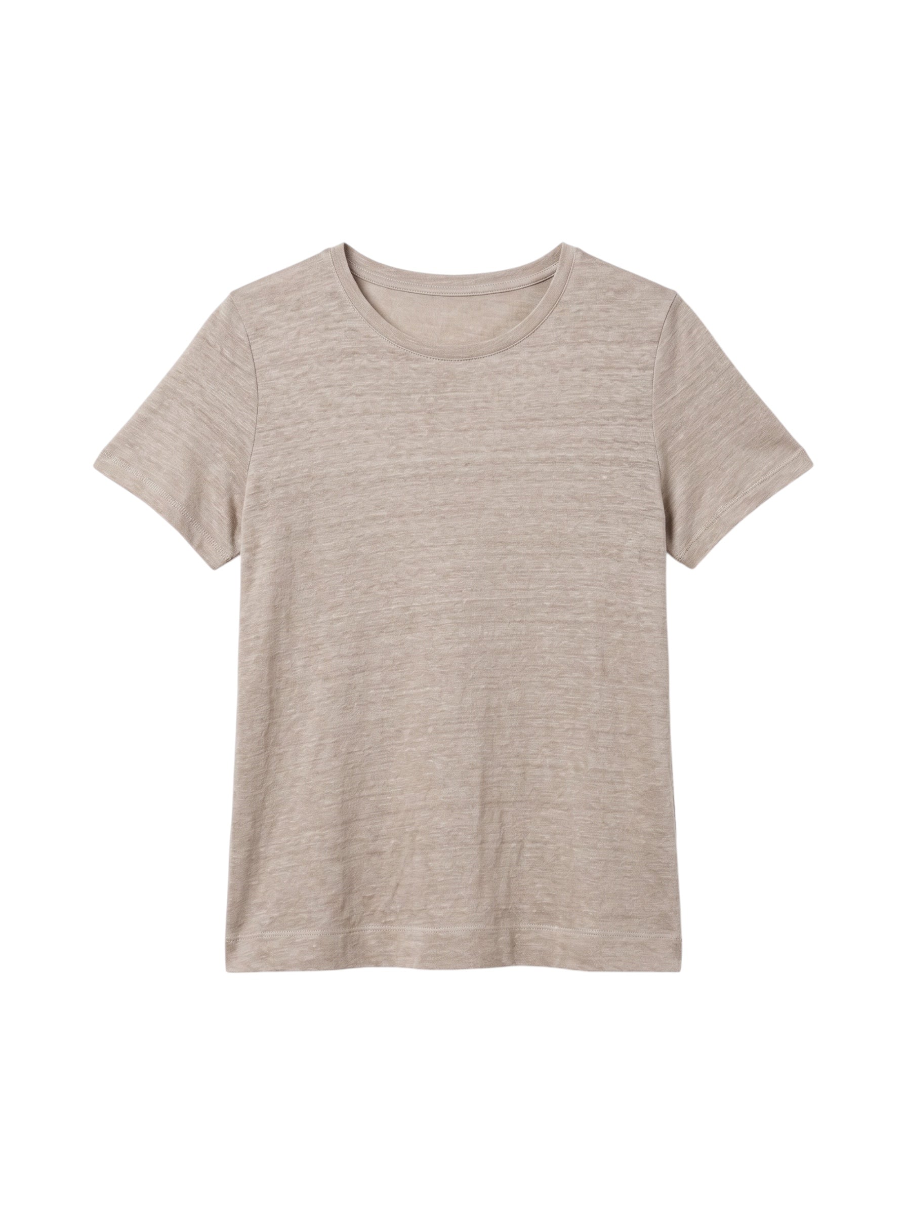 Linen jersey half-sleeve flared round-neck t-shirt