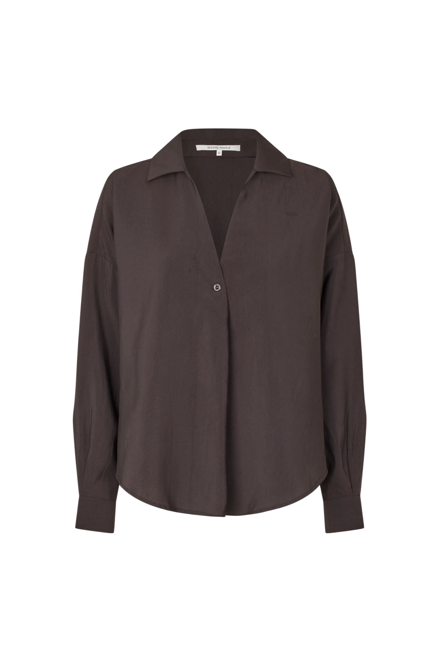 Brown button-up shirt on a white background