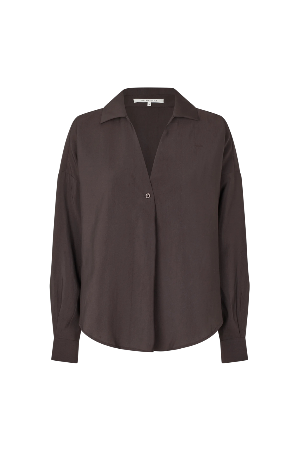 Brown button-up shirt on a white background