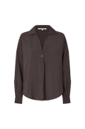 Brown button-up shirt on a white background