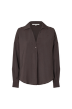Brown button-up shirt on a white background