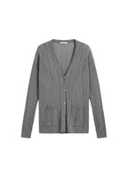 Gray ribbed cardigan on a white background