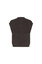 A dark brown ribbed knit sleeveless vest shown from the back, isolated on a solid white background.