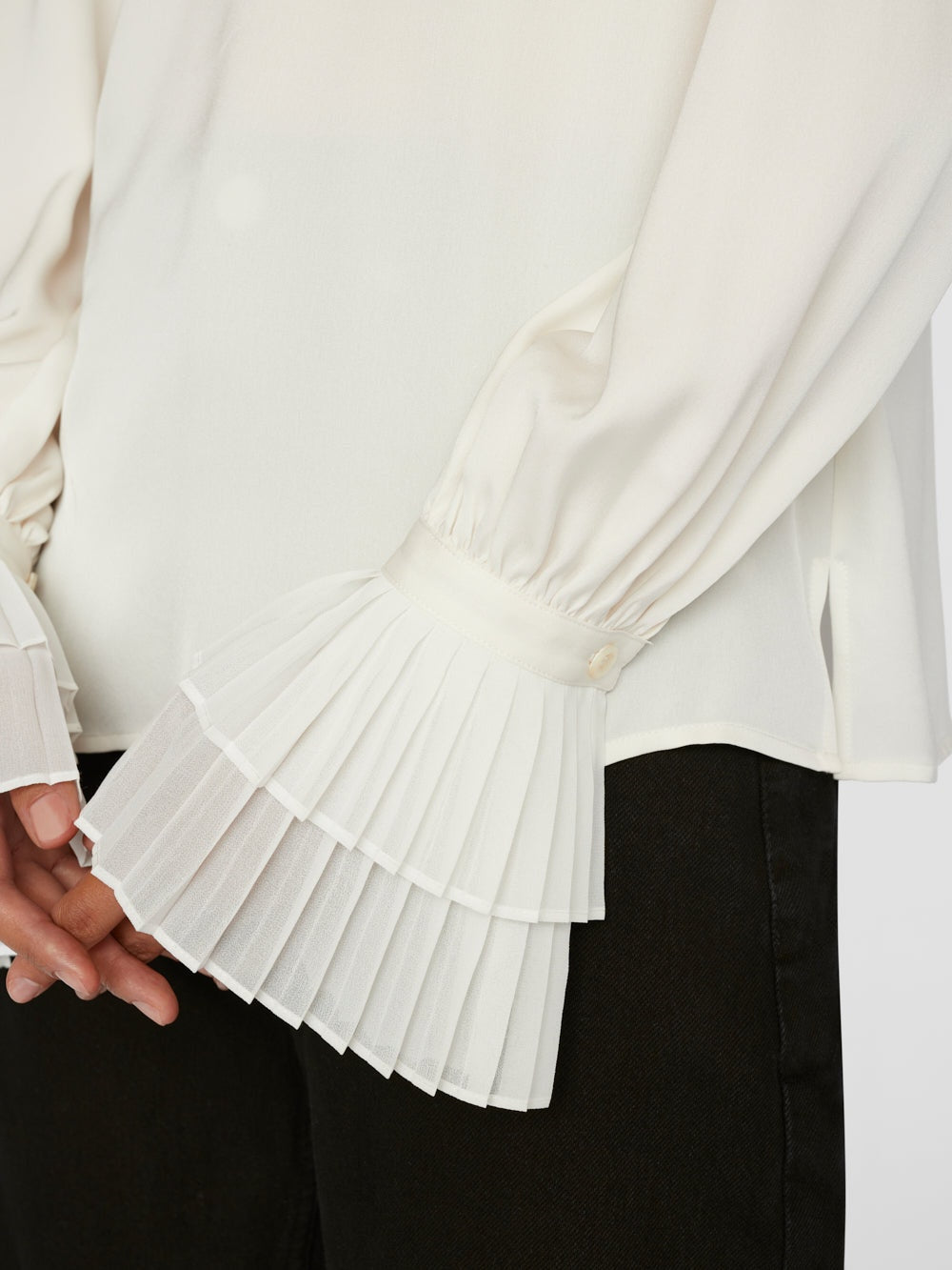 Pleated Cuff V-Neck Top