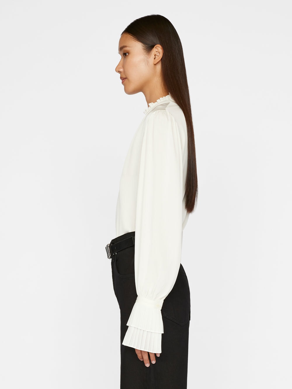 Pleated Cuff V-Neck Top